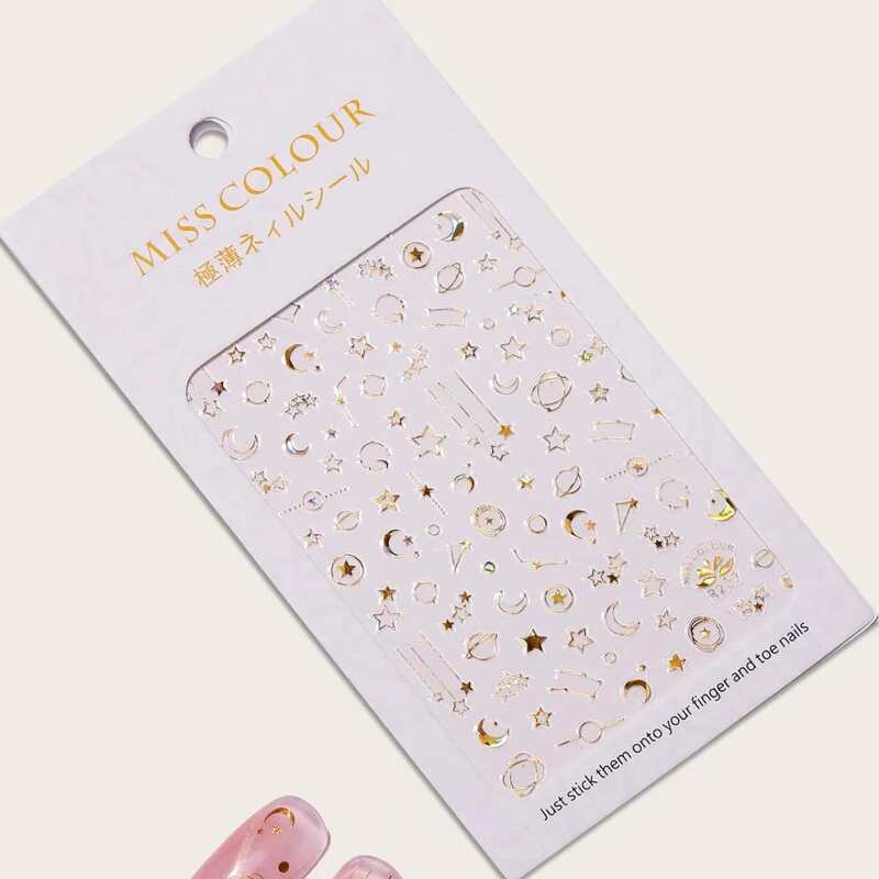 

1sheet Star & Moon Nail Art Sticker, Gold