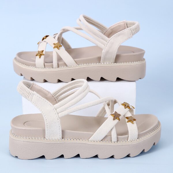 

Metal Star Decor Sport Sandals, Beige
