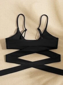 Wrap Detail Bikini Top - Black - View 2