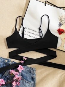 Wrap Detail Bikini Top - Black - View 3