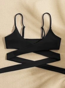 Wrap Detail Bikini Top - Black - View 4