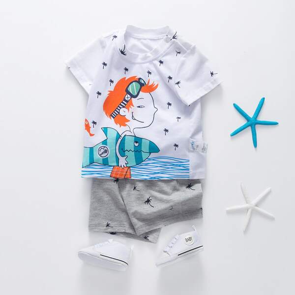 

Toddler Boys Cartoon & Tropical Graphic Tee & Shorts Set, Multicolor