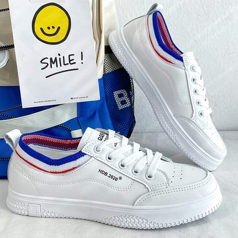 

Striped Trim Lace-up Skate Shoes, White
