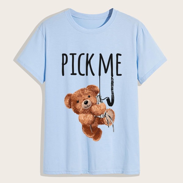 

Men Slogan & Cartoon Graphic Tee, Baby blue