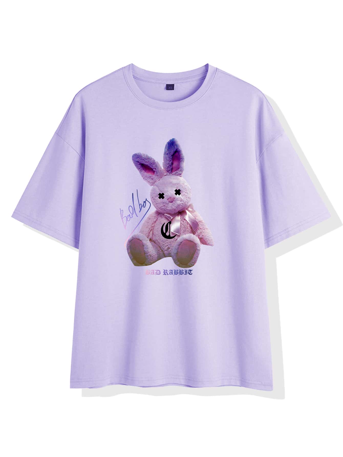 Manfinity Camiseta con estampado de letra y dibujos animados - Lila Púrpura - Ver 1
