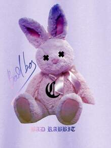 Manfinity Camiseta con estampado de letra y dibujos animados - Lila Púrpura - Ver 4