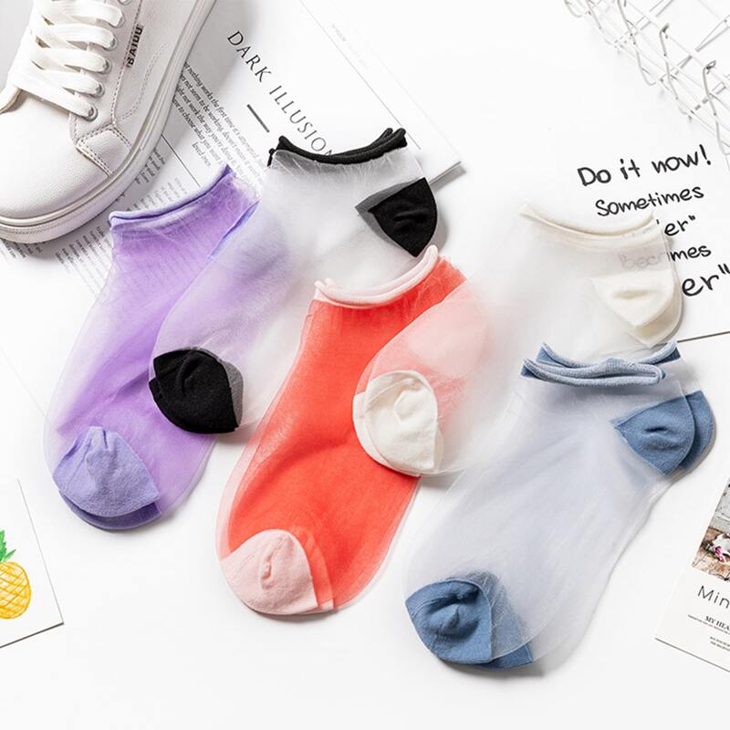 

5pairs Colorful Mesh Ankle Socks, Multicolor
