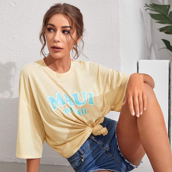 

Drop Shoulder Letter Graphic Tee, Apricot