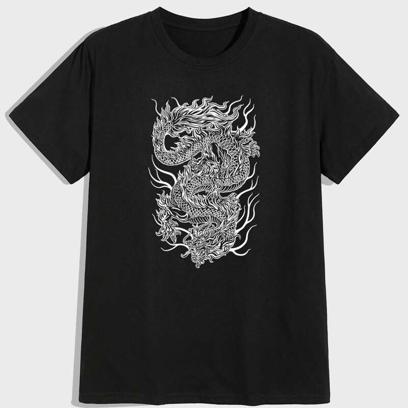 

Guys Chinese Dragon Pattern Tee, Black