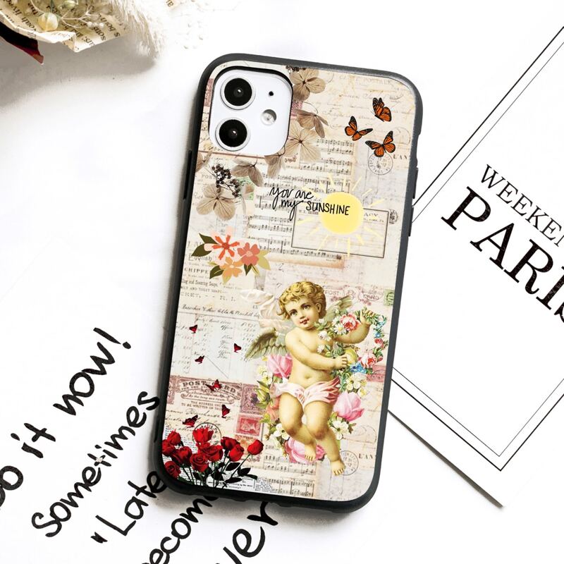 

Floral & Angel Print iPhone Case, Multicolor