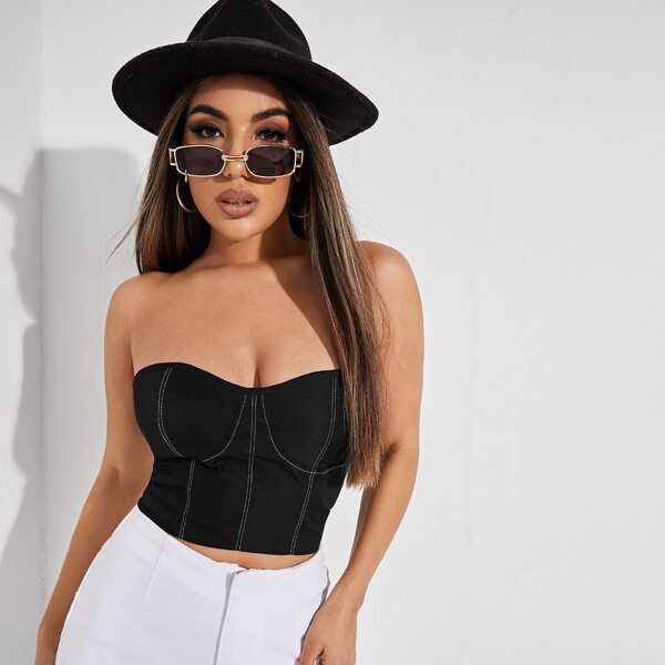 

Zip Back Bandeau Crop Top, Black