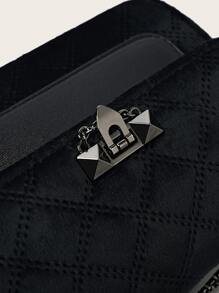 防水、輕盈、商務休閒迷你絎縫翻蓋鏈單肩包適合青少年女孩女大學生、菜鳥和白領，非常適合辦公室、大學、工作、商務、通勤 - 黑色 - 查看 5