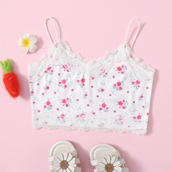 

Toddler Girls Contrast Lace Floral Cami Top, White