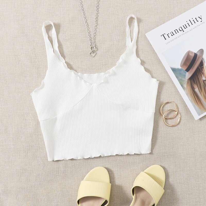 

Lettuce Trim Crop Cami Top, White