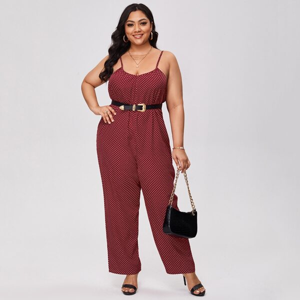 

Plus Polka Dot Cami Jumpsuit Without Belted, Burgundy