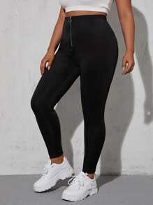 Leggings con cremallera delantera unicolor - Negro - Ver 5