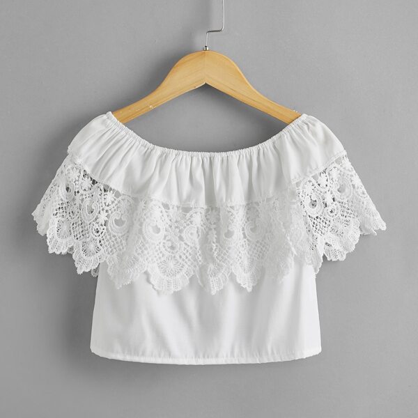 

Toddler Girls Contrast Lace Panel Top, White