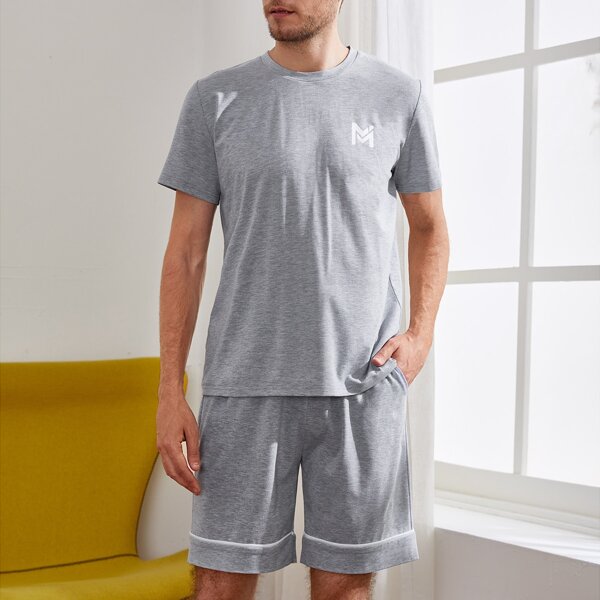 

Men Graphic Print PJ Set, Light grey