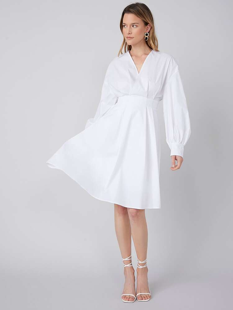 MOTF PREMIUM 棉落肩連衣裙 - 白色 - 查看 6