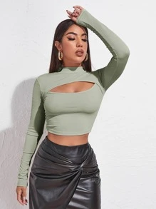 Chiquease Women's Long-Sleeve T-Shirt With Cutout - Mint Green - View 1