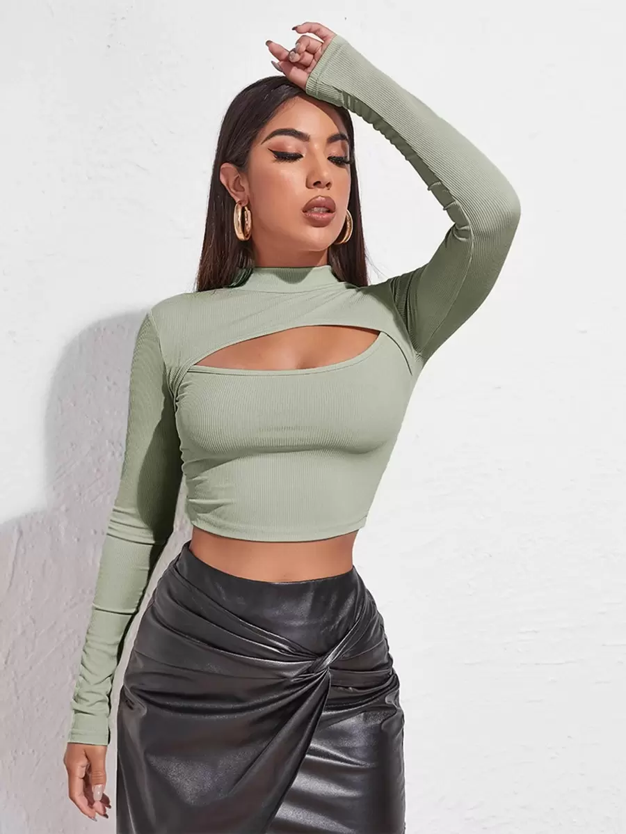 Chiquease Women's Long-Sleeve T-Shirt With Cutout - Mint Green - View 1