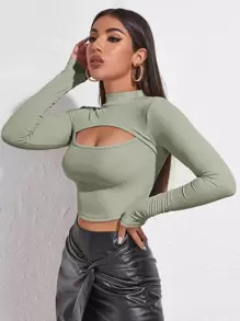 Chiquease Women's Long-Sleeve T-Shirt With Cutout - Mint Green - View 5