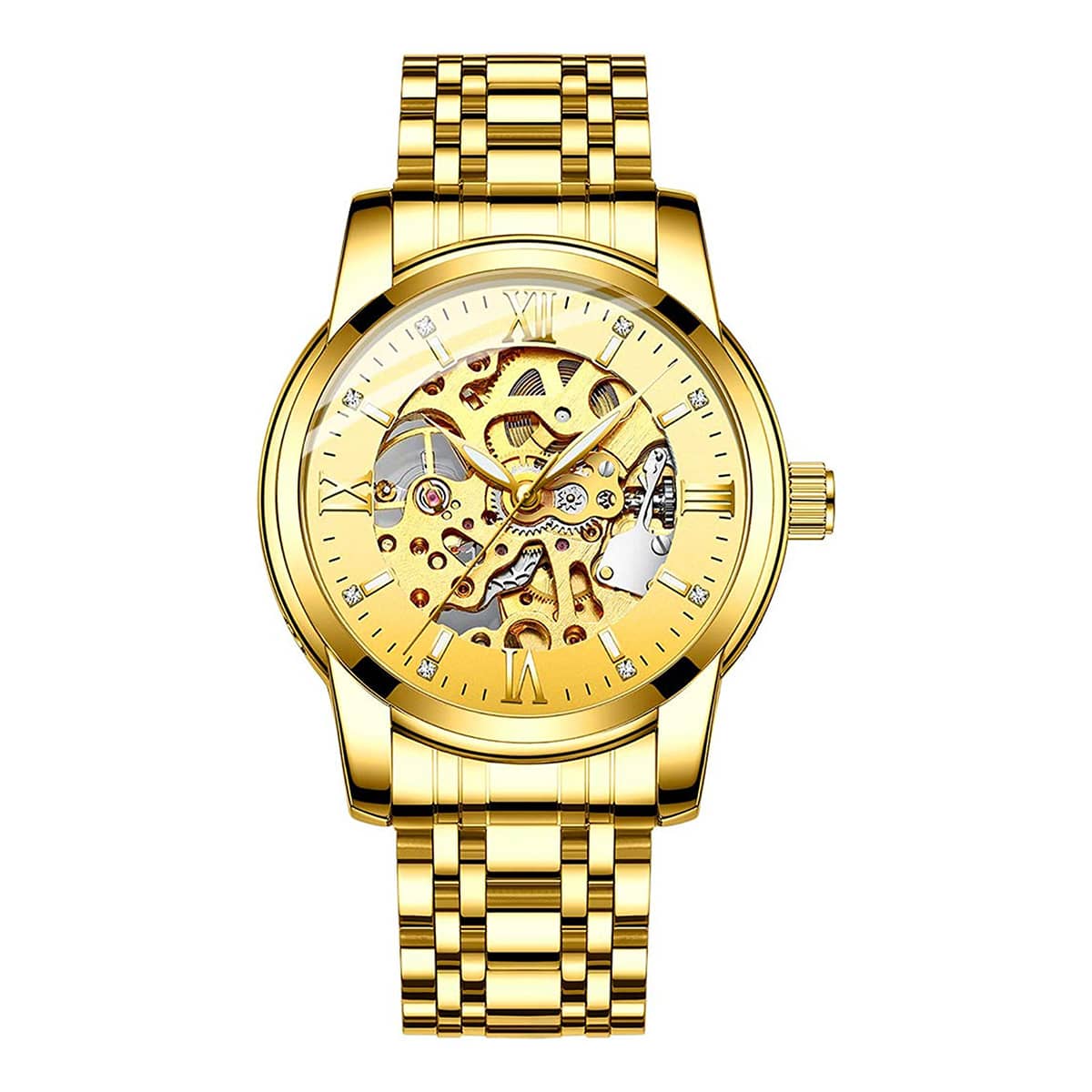 

Guys Rhinestone Decor Mechanical Watch
