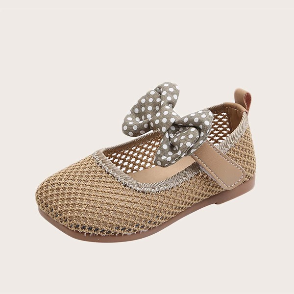 

Toddler Girls Bow Decor Breathable Flats, Khaki