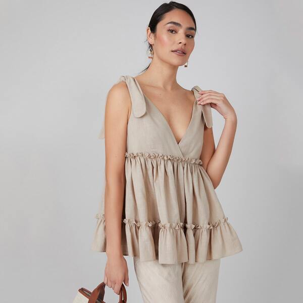 

100% COTTON TIERED TOP, Khaki