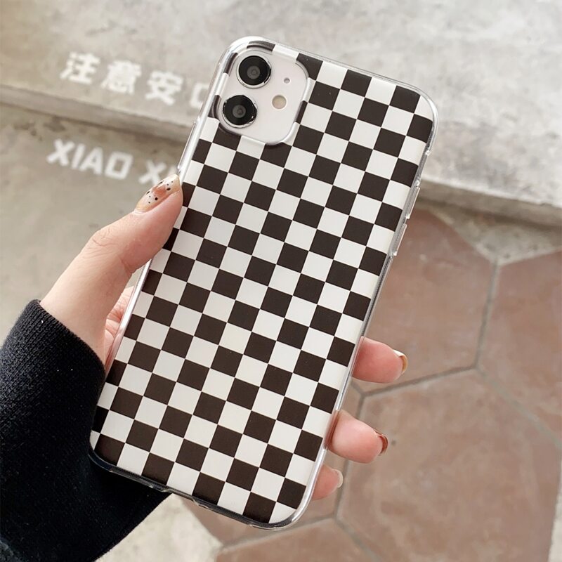 

1pc Plaid iPhone Case, Black and white