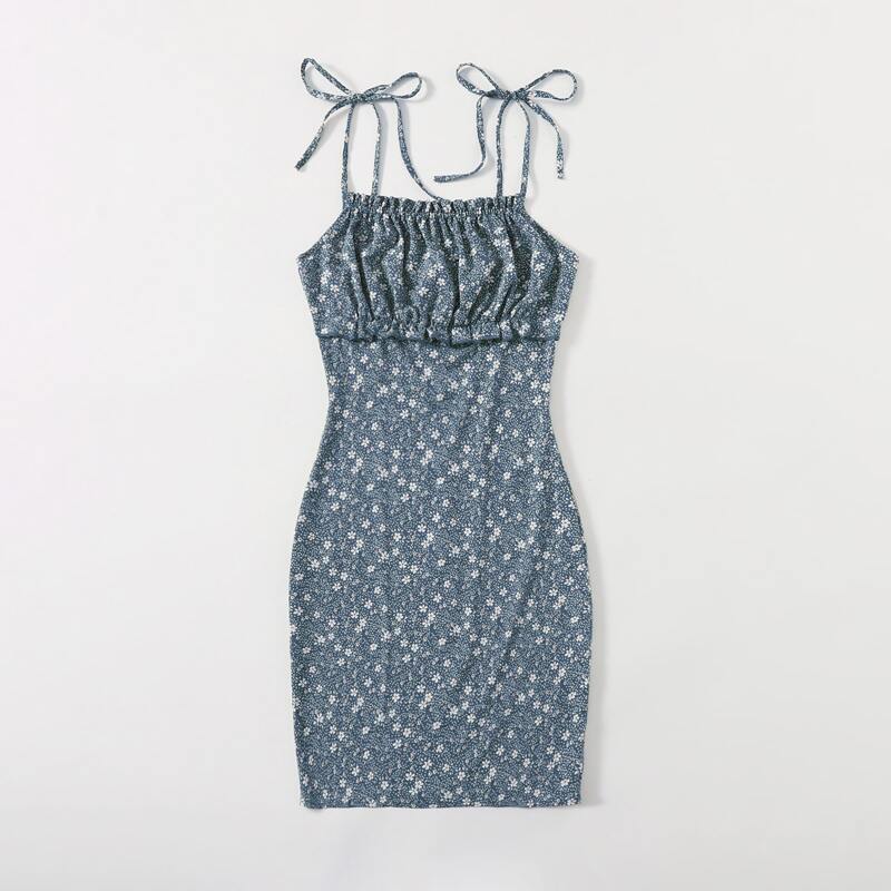 

Ditsy Floral Ruched Bust Cami Dress, Dusty blue