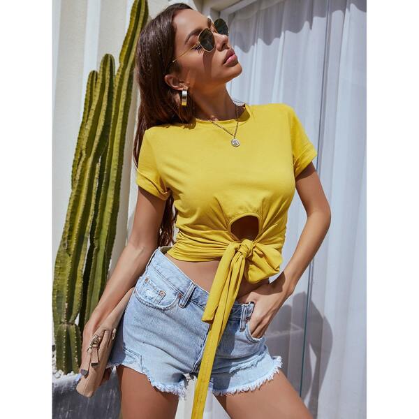 

Knot Hem Solid Tee, Yellow