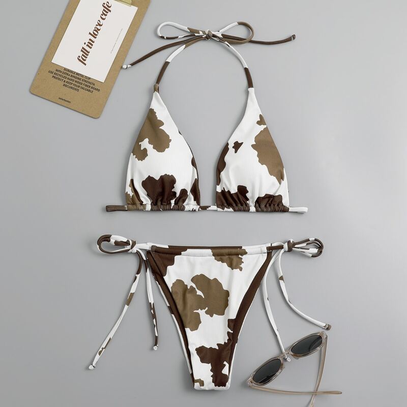 

Allover Print Tie Side Bikini Swimsuit, Multicolor