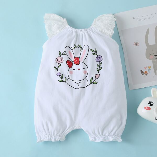 

Baby Girl Contrast Schiffy Rabbit Print Romper, White