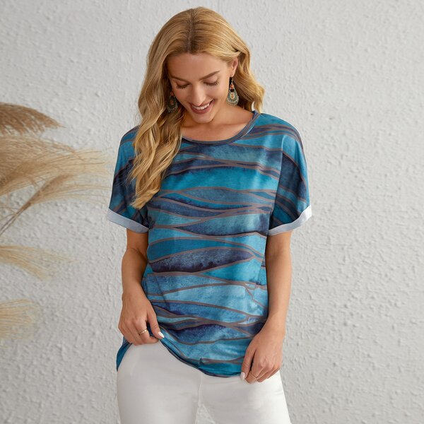 

All Over Print Round Neck Tee, Blue