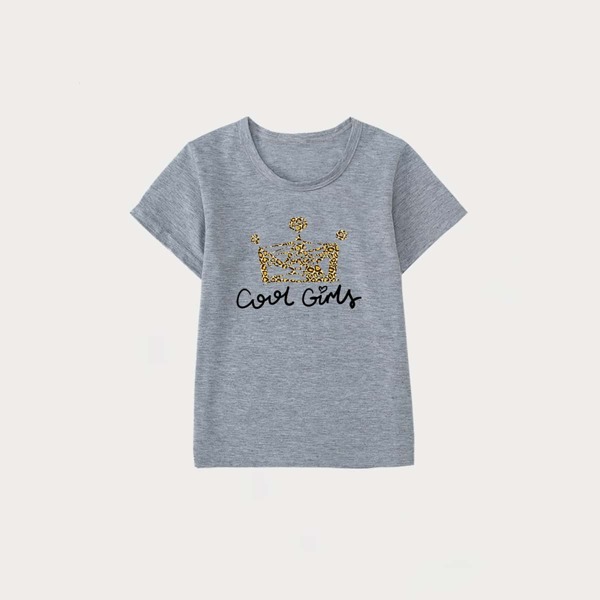

Toddler Girls Slogan & Crown Print Tee, Grey