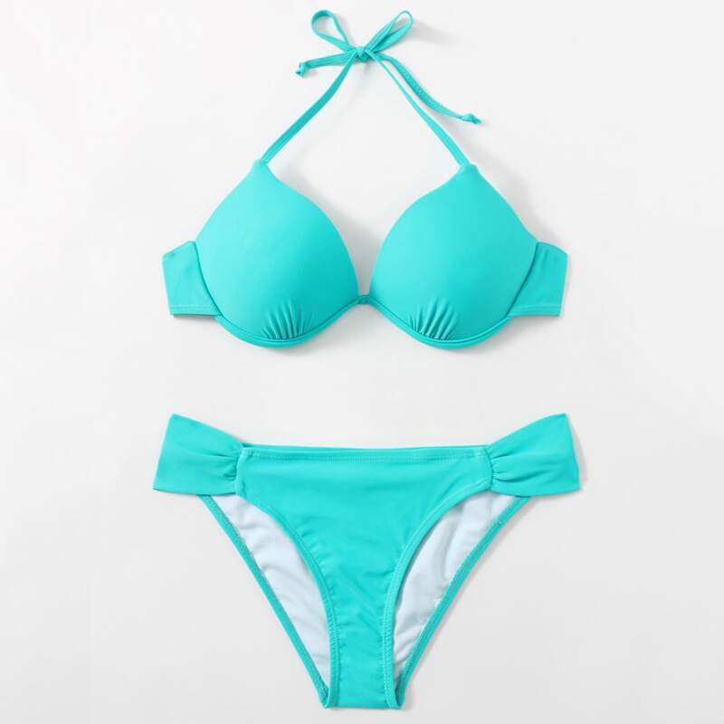 

Halter Push Up Bikini Swimsuit, Mint blue