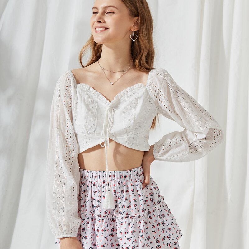 

Fringe Schiffy Crop Top, White
