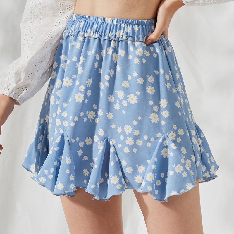 

Daisy Floral Flounce Skirt, Baby blue