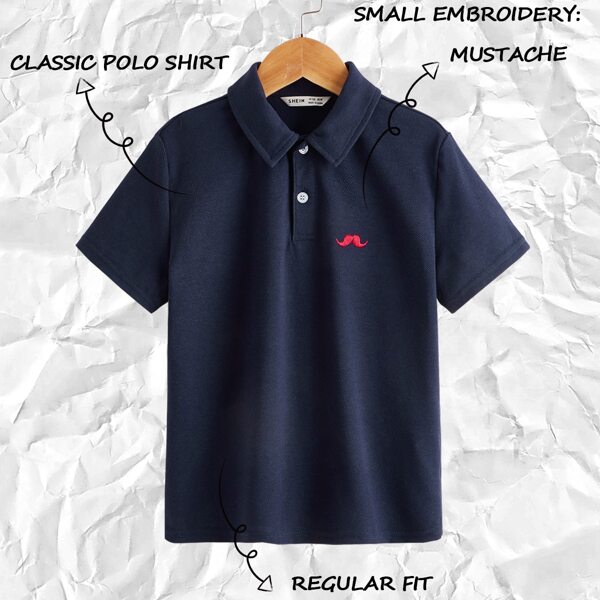 

Boys Graphic Embroidered Polo Shirt, Navy blue
