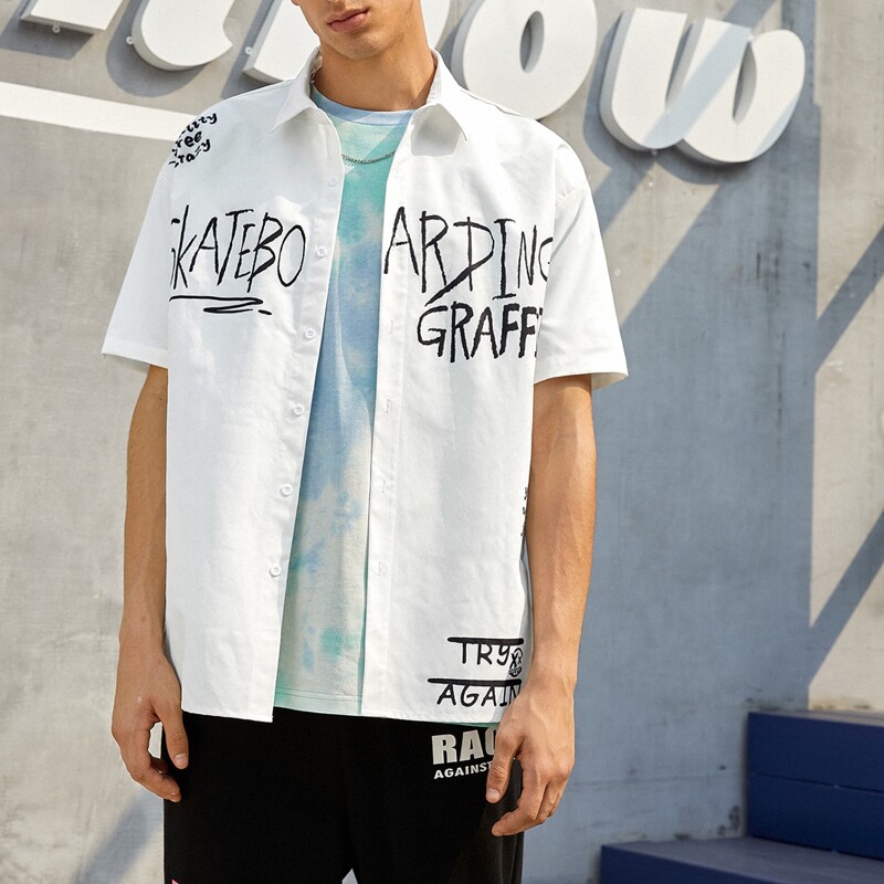 

Guys Slogan Graphic Drop Shoulder Shirt, White