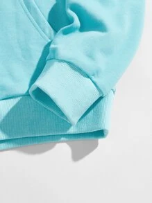 Manfinity 男士袋口袋圖片和字母圖案連帽衫 - 薄荷藍 - 查看 3