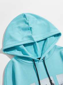 Manfinity 男士袋口袋圖片和字母圖案連帽衫 - 薄荷藍 - 查看 4