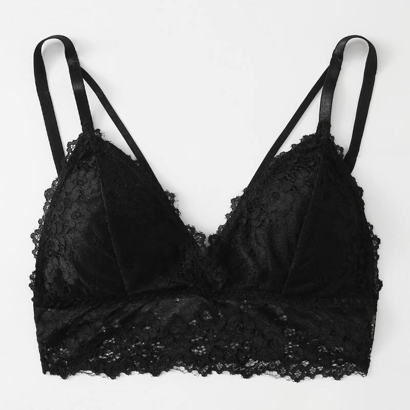 

1pc Solid Lace Bralette, Black