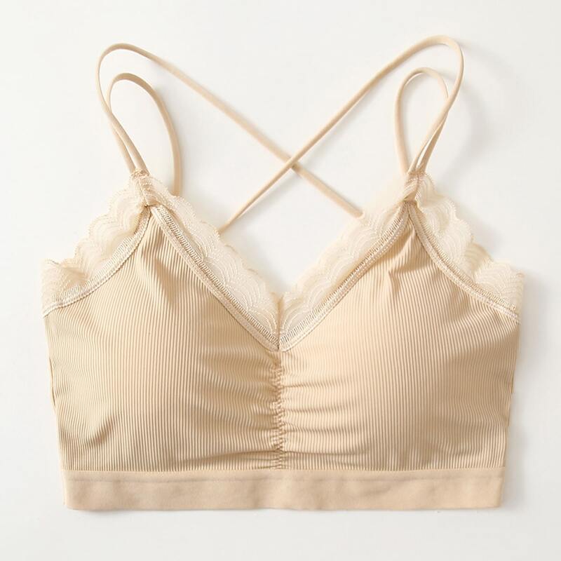 

1pc Floral Lace Bralette, Beige