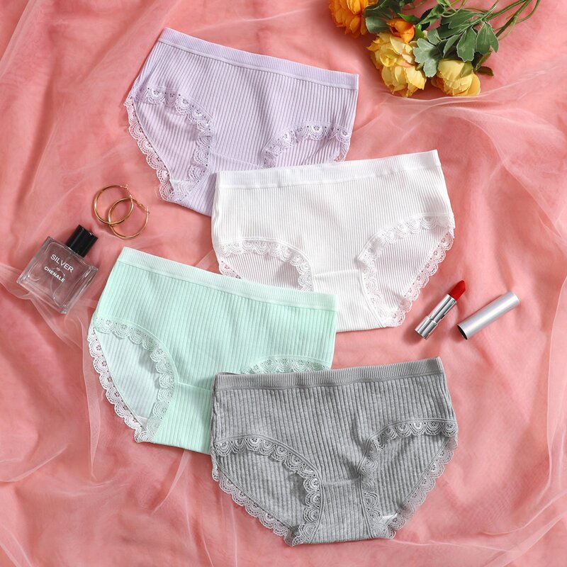 

4pack Contrast Lace Panty Set, Multicolor