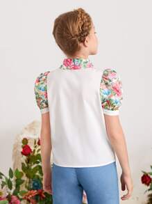 SHEIN بلوزة مزهر بأكمام منفوخ ملفوف للبنات