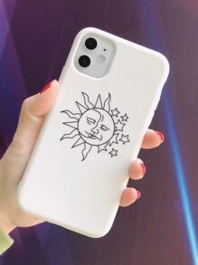 Чехол совместимый с iPhone с узором звезды и солнца - Чёрный и белый - Посмотреть 1