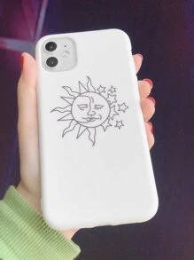 Чехол совместимый с iPhone с узором звезды и солнца - Чёрный и белый - Посмотреть 3