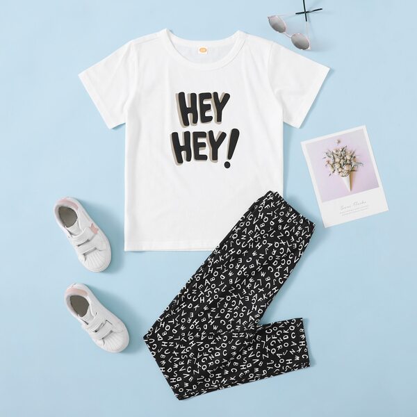 

Girls Letter Graphic Tee & Pants, Black and white